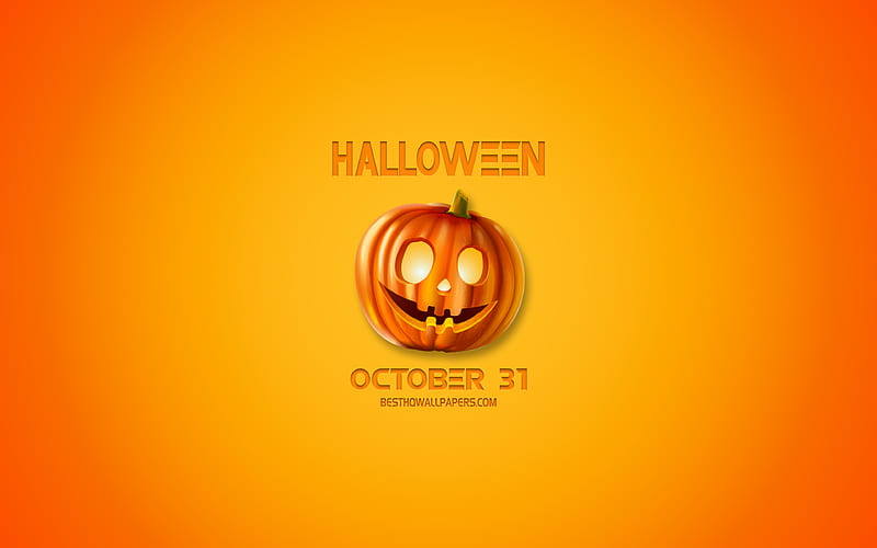 Halloween, October 31, 3D pumpkin, creative art, Yellow Halloween background, HD wallpaper