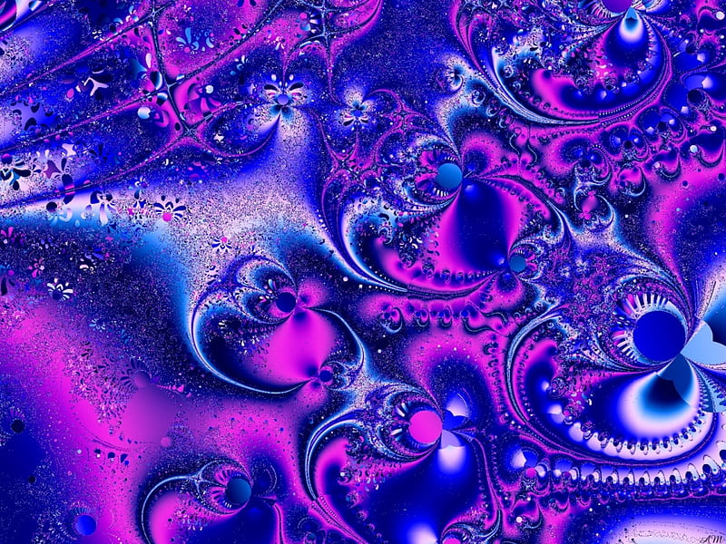 Scattered, computer art, pink, blue, fractal, HD wallpaper