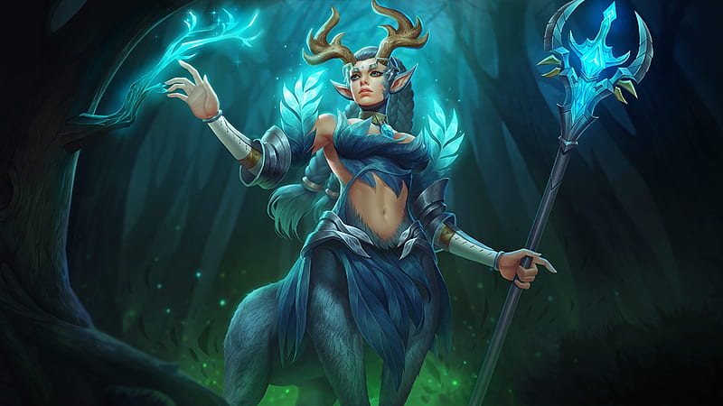 Payna spirit of the forest, fantasy, green, game, payna, blue, forest, luminos, spirit, arena of valor, girl, HD wallpaper