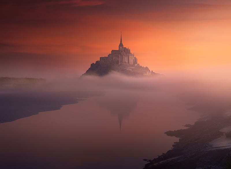 Religious, Mont Saint-Michel, Fog , France, HD wallpaper