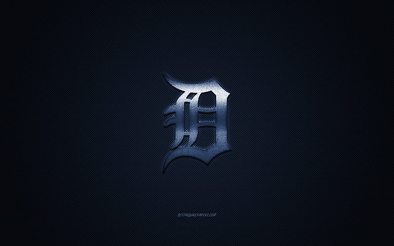 Detroit Tigers, American baseball club, MLB, blue logo, blue carbon fiber background, baseball, Detroit, Michigan, USA, Major League Baseball, Detroit Tigers logo, HD wallpaper