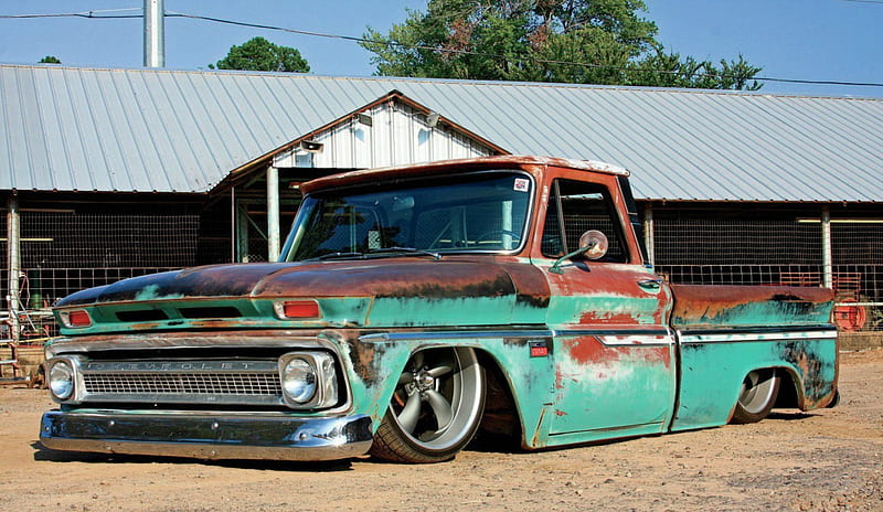 1966-Chevrolet-C10, Slammed, Rust, GM, Bowtie, HD wallpaper