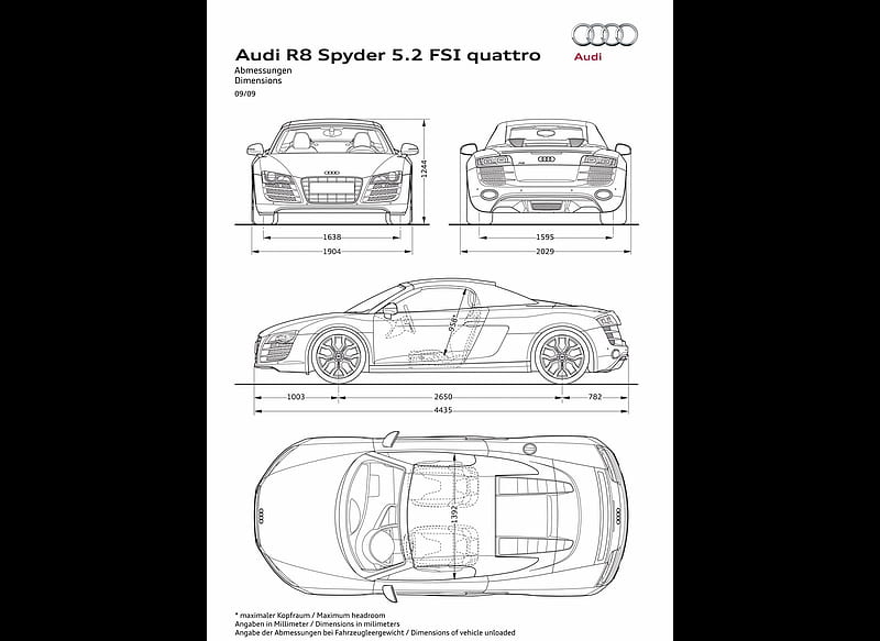 2011 Audi R8 Spyder 5.2 FSI Quattro - Technical Drawing, car, HD wallpaper