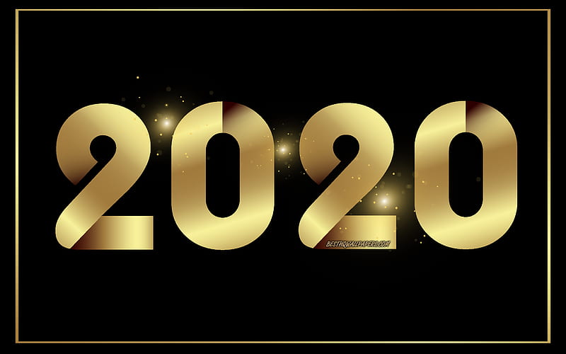 Happy New Year 2020, 2020 Gold Background, black background, gold letters, 2020 golden inscription, 2020, creative art, 2020 concepts, HD wallpaper
