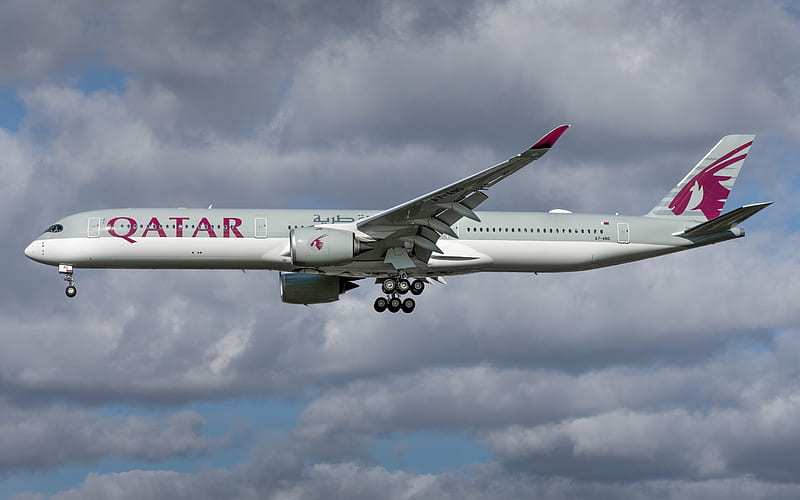 Airbus A350-1000, passenger plane, airliner, Qatar, airplane travel, Qatar Airways, Airbus, Airbus A350 XWB, HD wallpaper