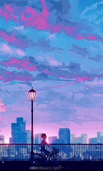 iPhone Android Anime Girl With Pink Clouds Live Wallpaper for Phone