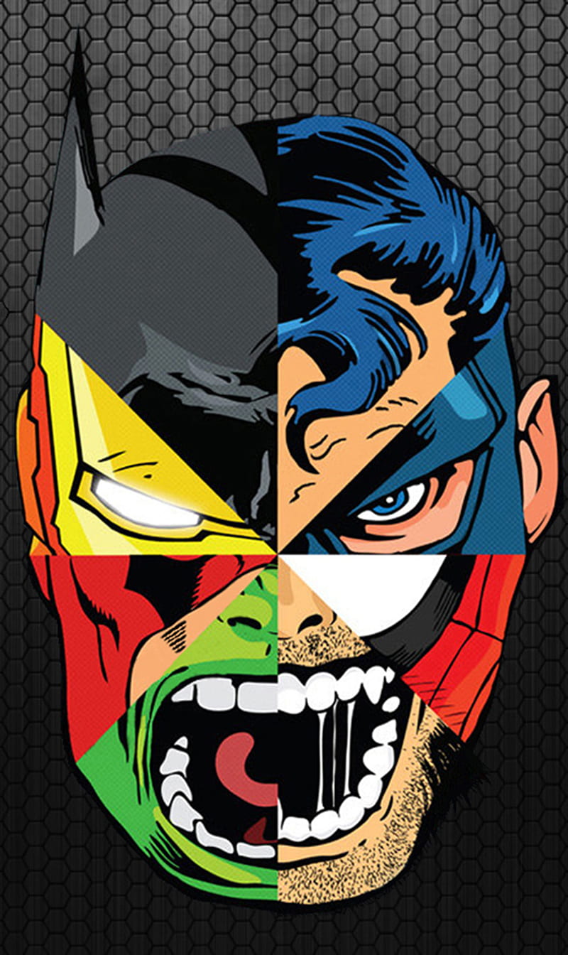 Superhero Mashup, batman, hulk, ironman, spiderman, superman, wolverine, HD phone wallpaper