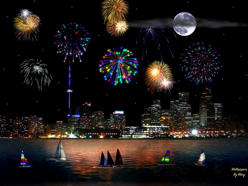 Canada Day Fireworks 1600x1200, Water, Fireworks, Celebrations, Holidays, Toronto, CanadaDay, HD wallpaper