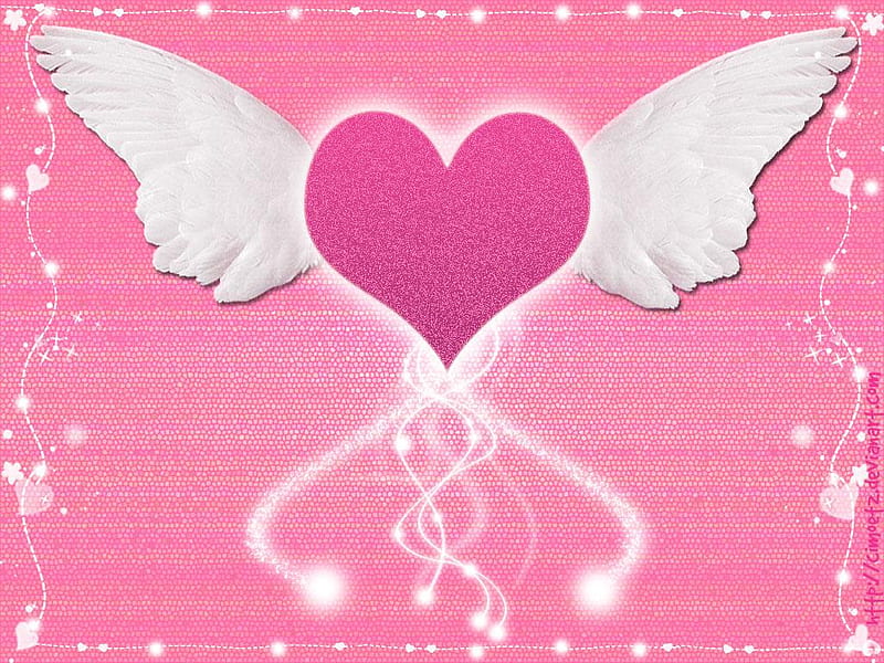 Pink winged heart, wings, abstract, heart, HD wallpaper