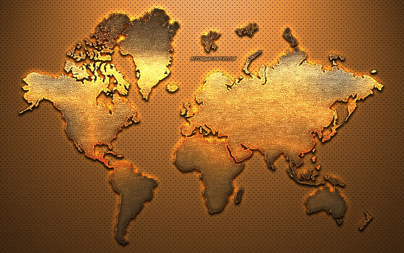 Golden world map, creative art, metal world map, gold, gold background, world map concepts, HD wallpaper