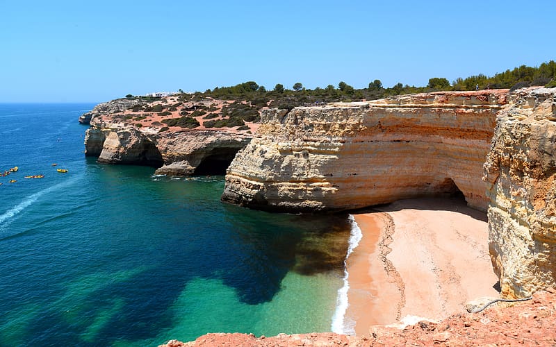 Shoreline Cliff Coast Beach Algarve Portugal, HD wallpaper