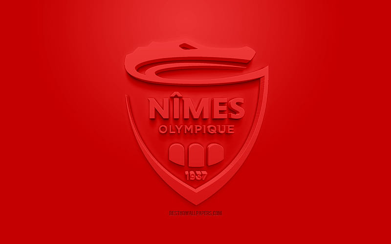Nimes Olympique, creative 3D logo, red background, 3d emblem, French football club, Ligue 1, Nimes, France, 3d art, football, stylish 3d logo, HD wallpaper
