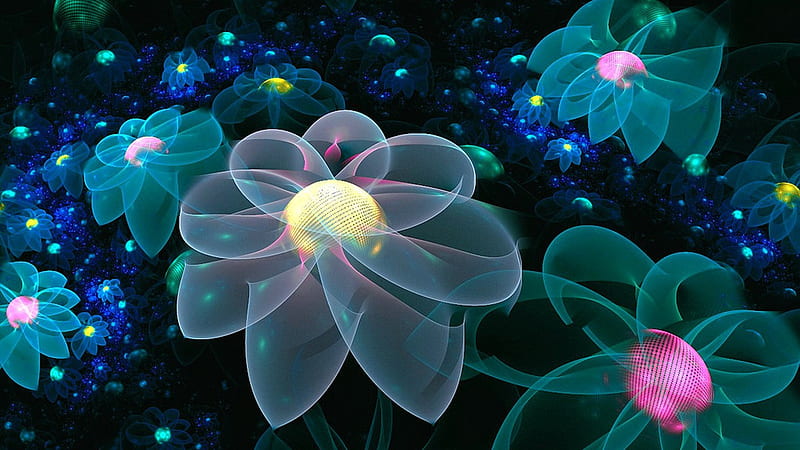 Neon Flowers, fantasy, flowers, colors, neon, abstract, HD wallpaper ...