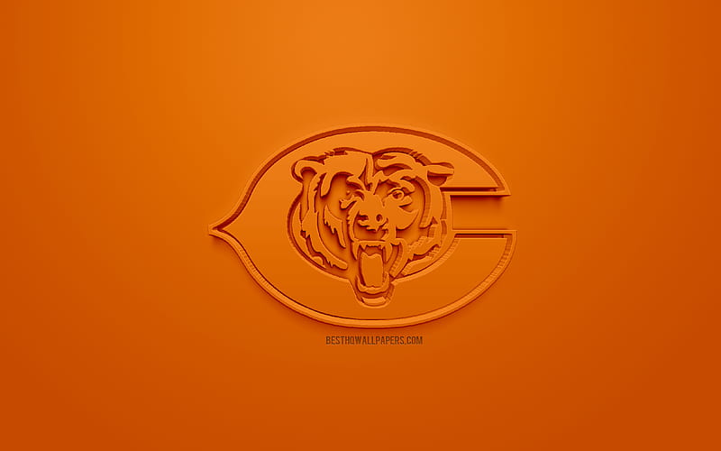 Chicago Bears, American football club, 3D creative logo, orange background, 3d emblem, NFL, Chicago, Illinois, USA, National Football League, 3d art, American football, HD wallpaper
