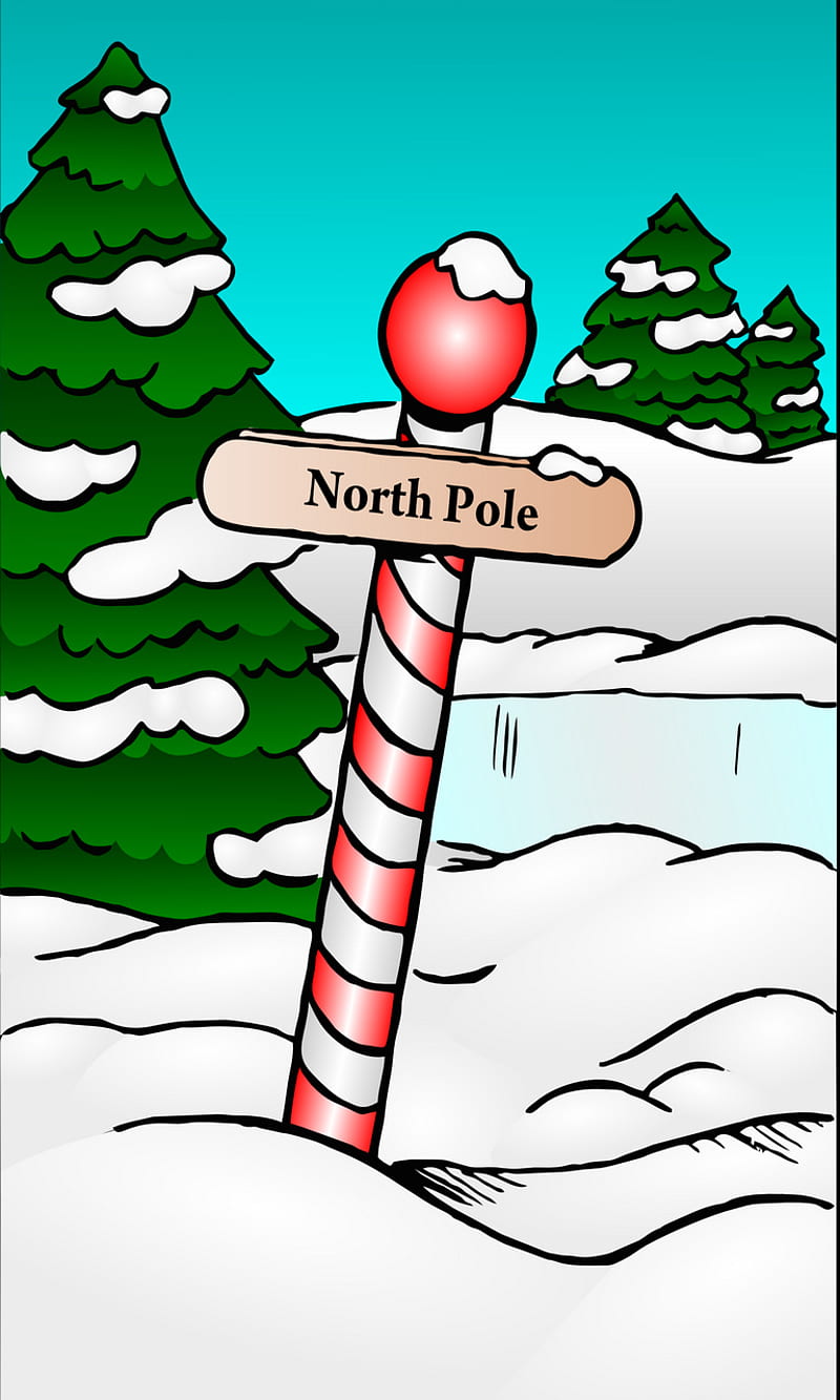 north pole xmas, art, christmas, christmas tree, ice, north pole, sign, snow, HD phone wallpaper