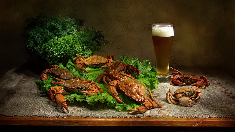 Beer Crab Glass Salad Seafood Food, HD wallpaper