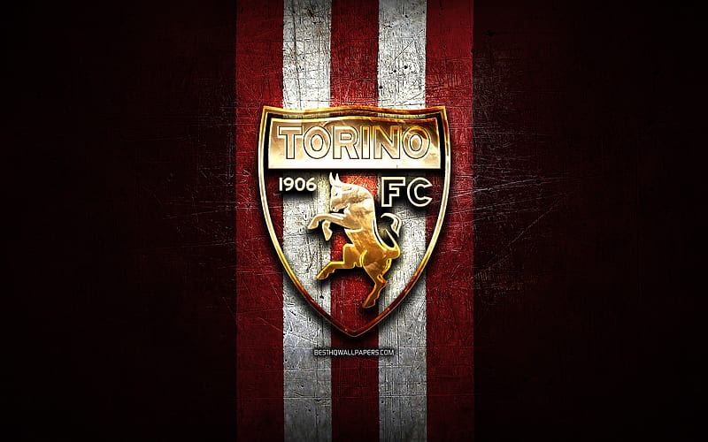 Torino FC, golden logo, Serie A, maroon metal background, football, Toro, italian football club, Torino logo, soccer, Italy, HD wallpaper