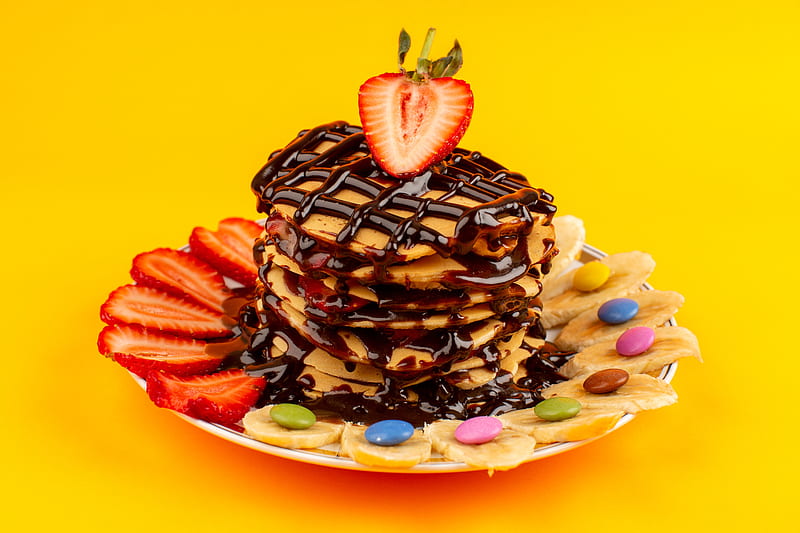 Food, Pancake, Berry, Strawberry, Candy, Banana, Fruit, Breakfast, HD wallpaper