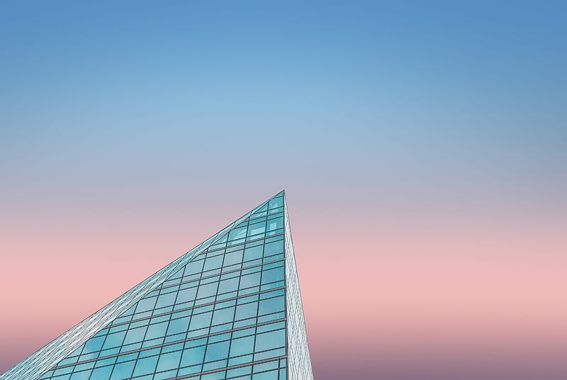 building, bottom view, gradient, sky, HD wallpaper