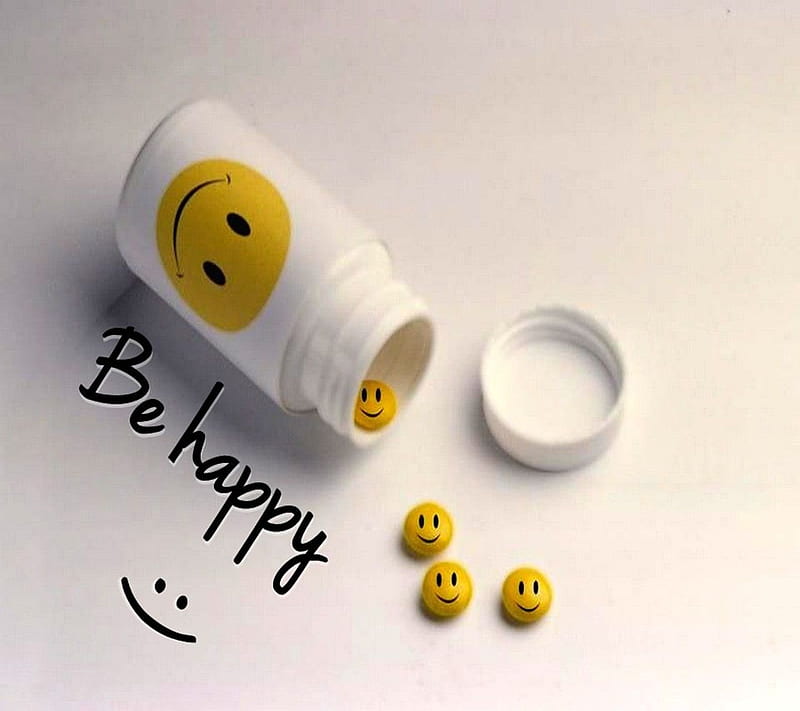 Be Happy, bottle, cool, funny, new, nice, pills, smile, smilies, HD wallpaper