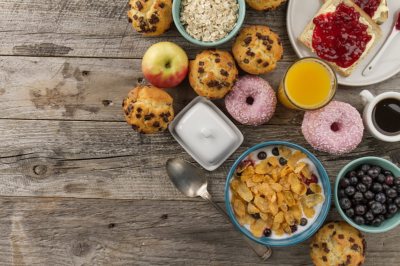 Food, Breakfast, Apple, Doughnut, Muesli, Still Life, HD wallpaper