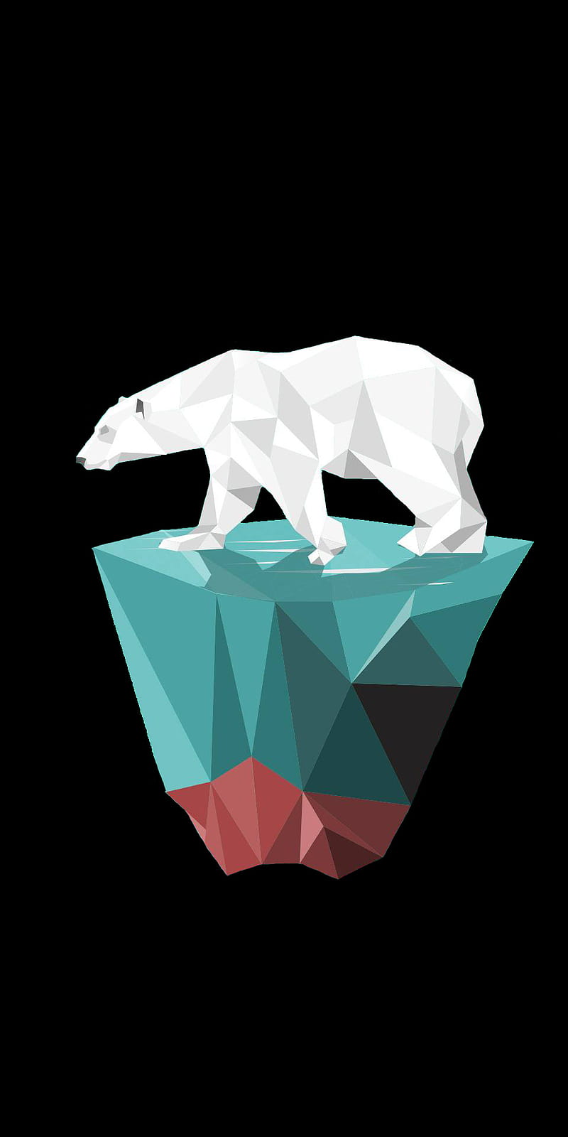 Low poly polar bear, amoled, arctic, black, cool, ice, low poly, polar bear, white, HD phone wallpaper