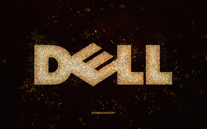 Dell glitter logo, black background, Dell logo, gold glitter art, Dell, creative art, Dell gold glitter logo, HD wallpaper