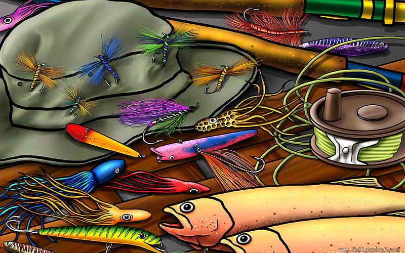 Fishing, colorful, tackle, lures, HD wallpaper
