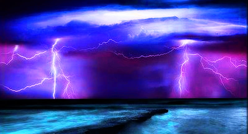 bolts of frightening, nature, lightning, storm, dark, HD wallpaper
