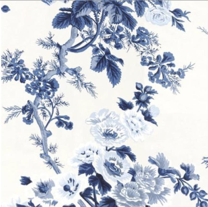 Pyne Hollyhock Schumacher toile blue, Blue and White Floral, HD wallpaper