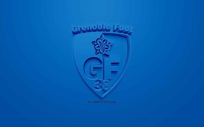 Grenoble Foot 38, creative 3D logo, blue background, 3d emblem, French football club, Ligue 2, Grenoble, France, 3d art, football, stylish 3d logo, HD wallpaper
