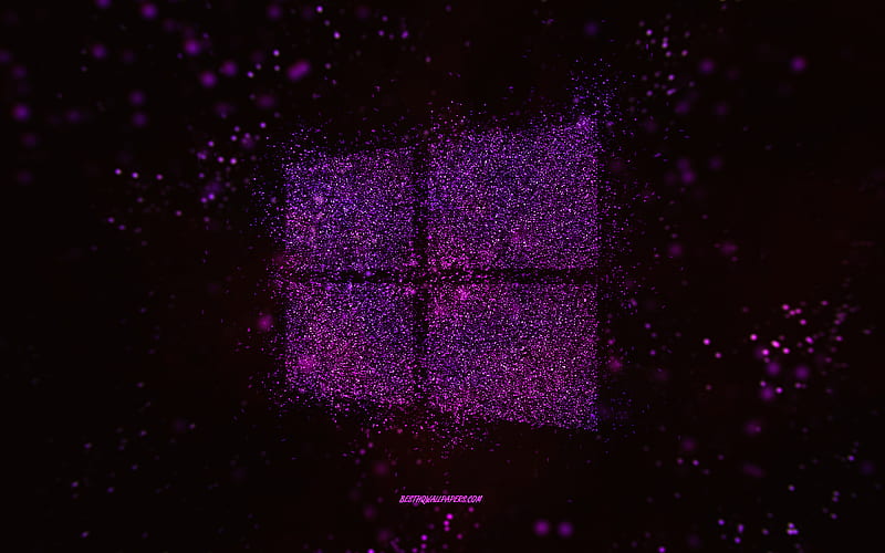 Windows glitter logo, black background, Windows logo, purple glitter art, Windows, creative art, Windows purple glitter logo, Windows 10 logo, HD wallpaper
