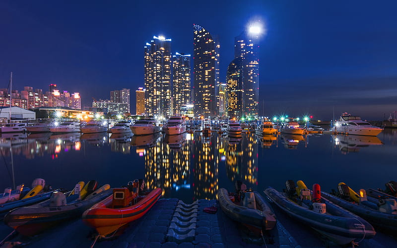Buildings night sky boats-Cities, HD wallpaper