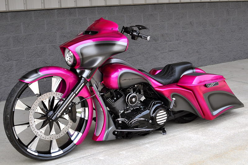 Pink Street Glide, Bike, Custom, Gray, HD wallpaper