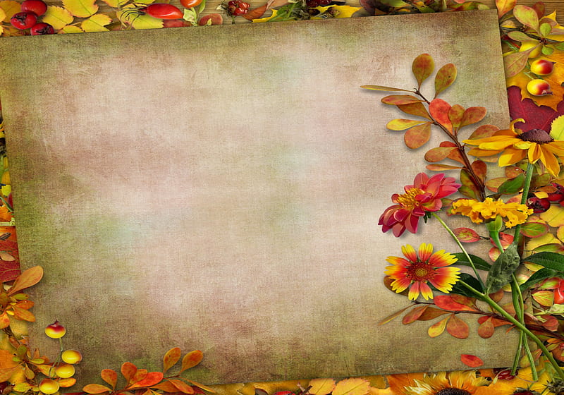 Autumn Vintage Background, flowers, autumn, leaves, vintage, HD wallpaper
