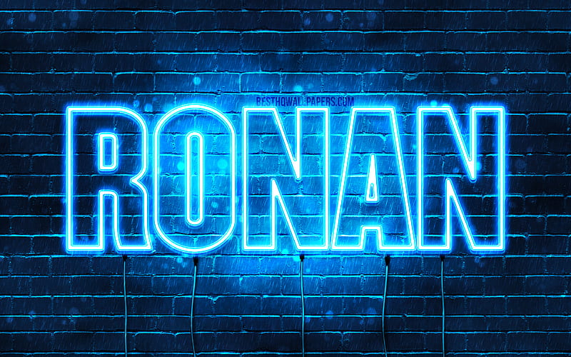 Ronan with names, horizontal text, Ronan name, blue neon lights, with Ronan name, HD wallpaper