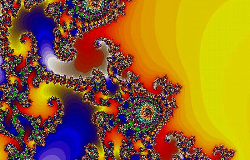 Color Infusion, cg, fractal, yellow, abstract, blue, HD wallpaper