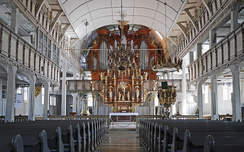Church in Germany, Germany, church, wooden, altar, interior, organ, HD wallpaper