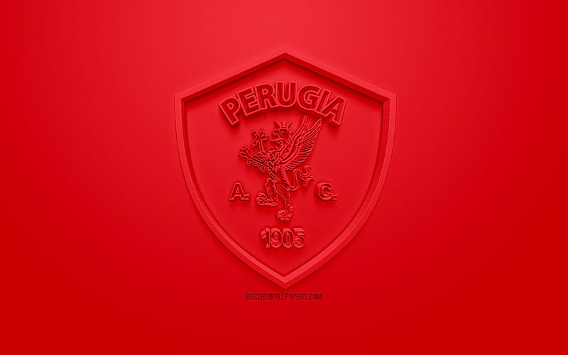 AC Perugia Calcio, creative 3D logo, red background, 3d emblem, Italian football club, Serie B, Perugia, Italy, 3d art, football, stylish 3d logo, HD wallpaper