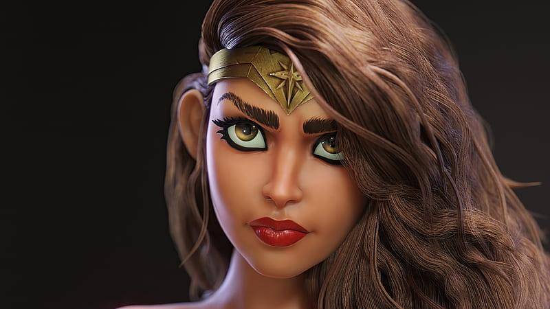 Wonder Woman, Brown Hair, DC Comics, Face, Girl, Lipstick, HD wallpaper