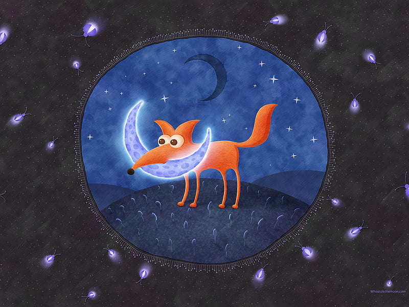 The Fox And The Moon, book, children, moon, fox, HD wallpaper