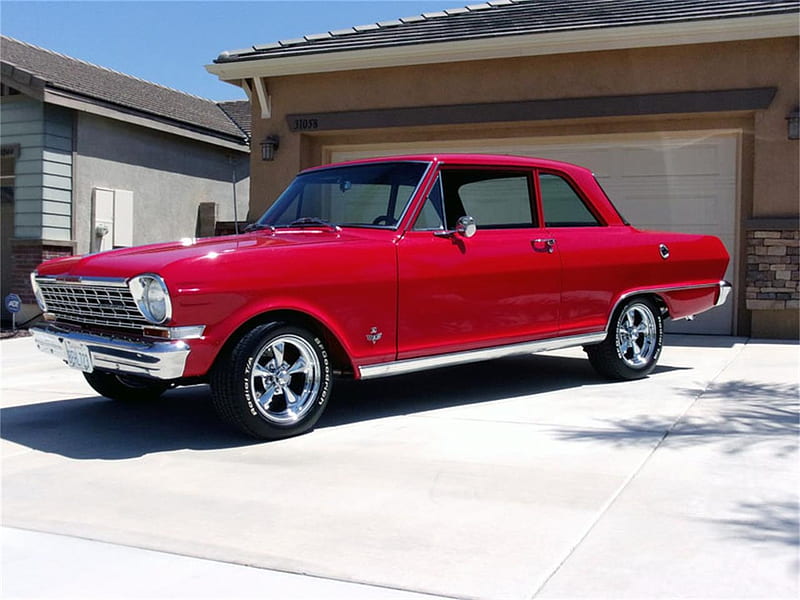 1963 Chevrolet Nova II, Red, Chevrolet, Nova II, Old-Timer, Car, Muscle, HD wallpaper