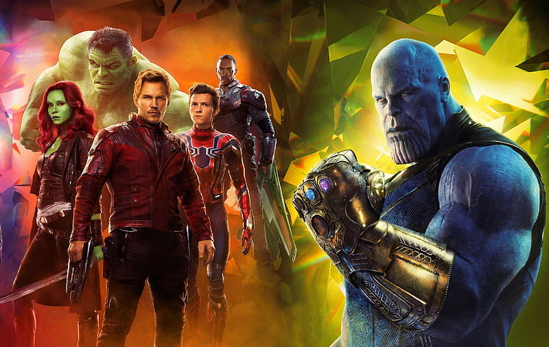 Avengers Infinity War 2018 Movie Poster, avengers-infinity-war, 2018-movies, movies, poster, star-lord, thanos, gamora, spiderman, war-machine, hulk, artist, HD wallpaper