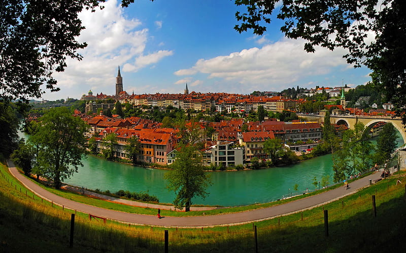 Bern, Alps, city panorama, old town, river, Switzerland, HD wallpaper