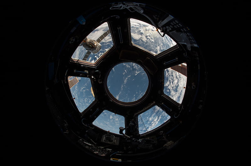 porthole, spaceship, space, view, overview, HD wallpaper
