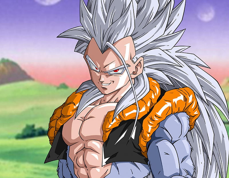 men adult , white hair large , tail , ssj5 , Goku 