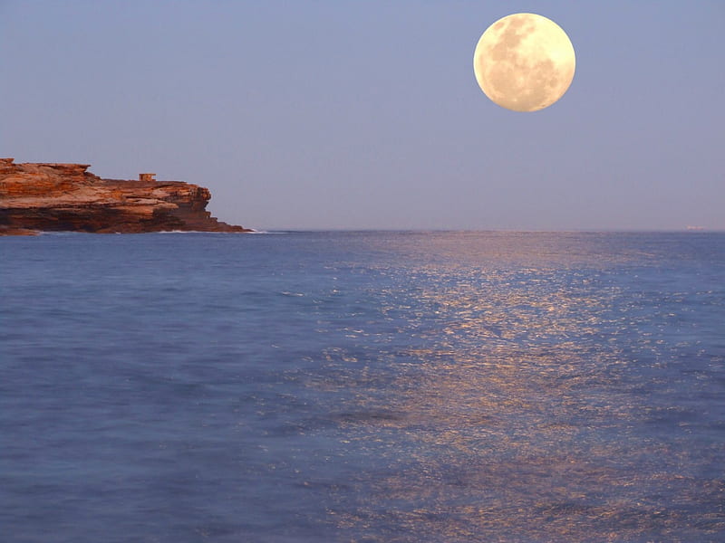 Moonrise over Malabar, water, moon, sky, headland, HD wallpaper