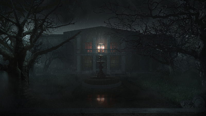 Rainy Night, rain, gothic, dark, creepy, house, mansion, HD wallpaper