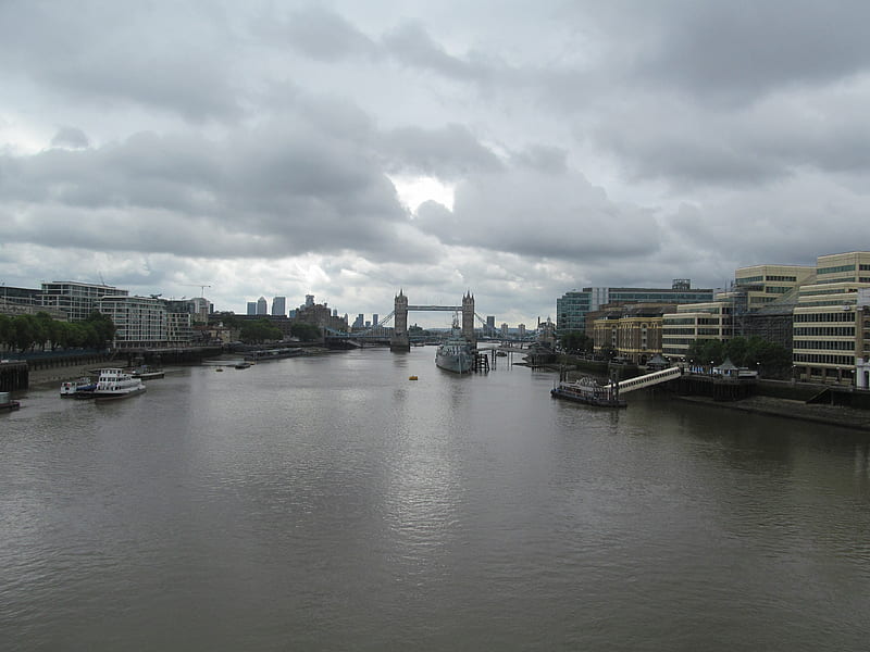 Clouds Over Tower Bridge, Bridges, Warship, River Thames, London, UK, HD wallpaper