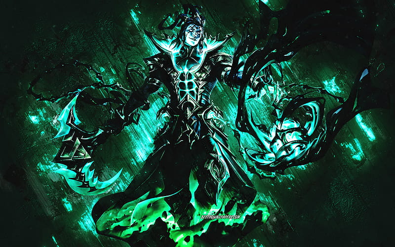 Unbound Thresh, League of Legends, green stone background, main characters, Unbound Thresh LoL, League of Legends characters, Unbound Thresh League of Legends for with resolution . High Quality, HD wallpaper